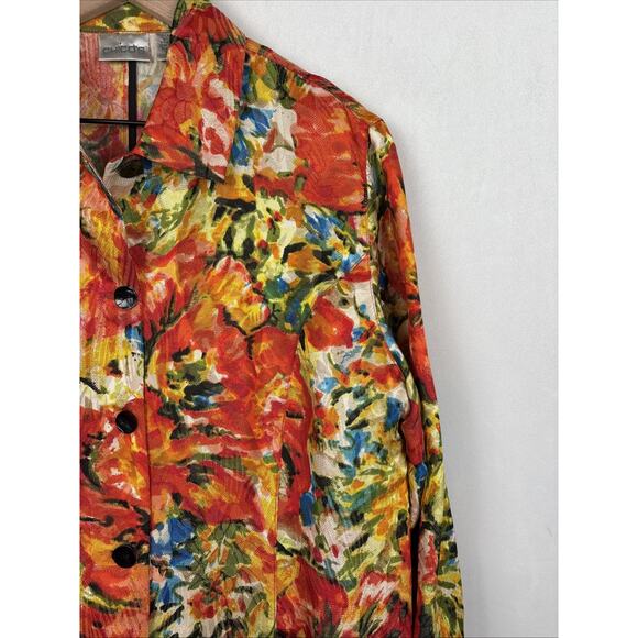 Chico's Silk Blend Blazer Jacket Womens Large 2 Floral Colorful Art to Wear - Picture 2 of 12